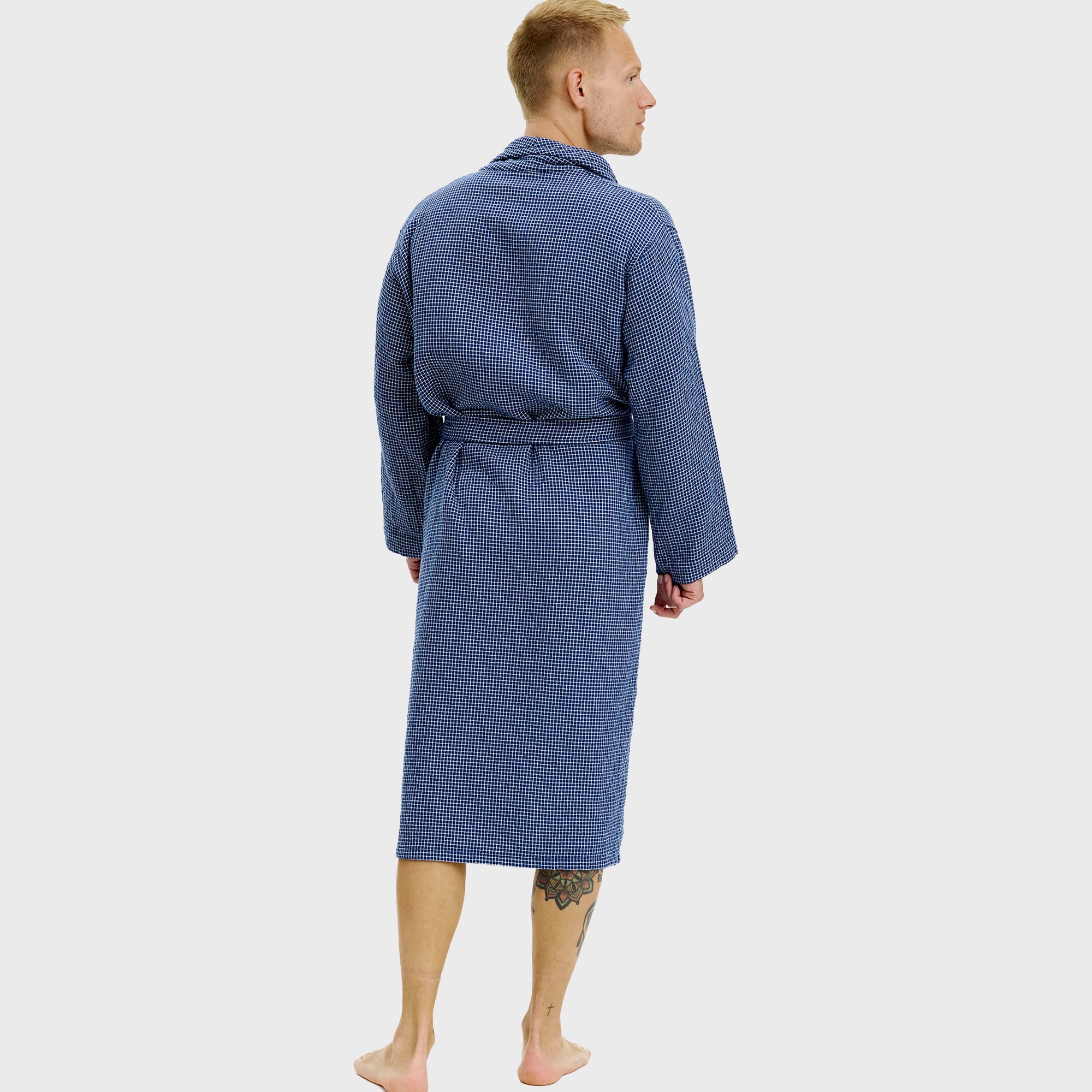 Bademantel blau kariert - Einheitsgröße